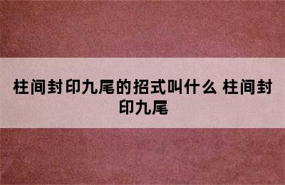 柱间封印九尾的招式叫什么 柱间封印九尾